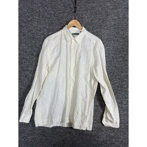 Cubavera Mens Off White Linen Blend Embroidered Pintuck Guayabera Shirt Large